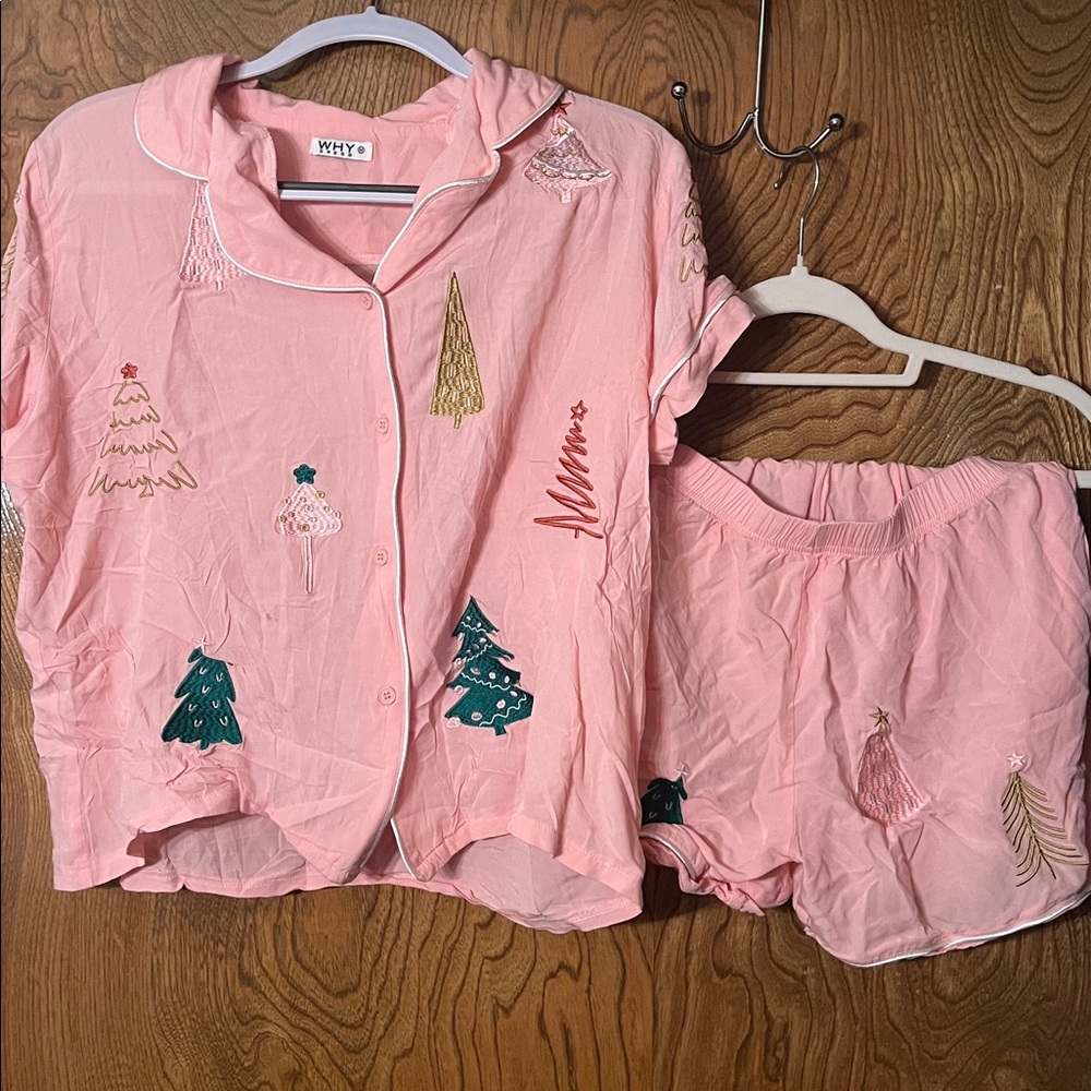 WHY Pink Embroidered Short Sleeve Pajama Top